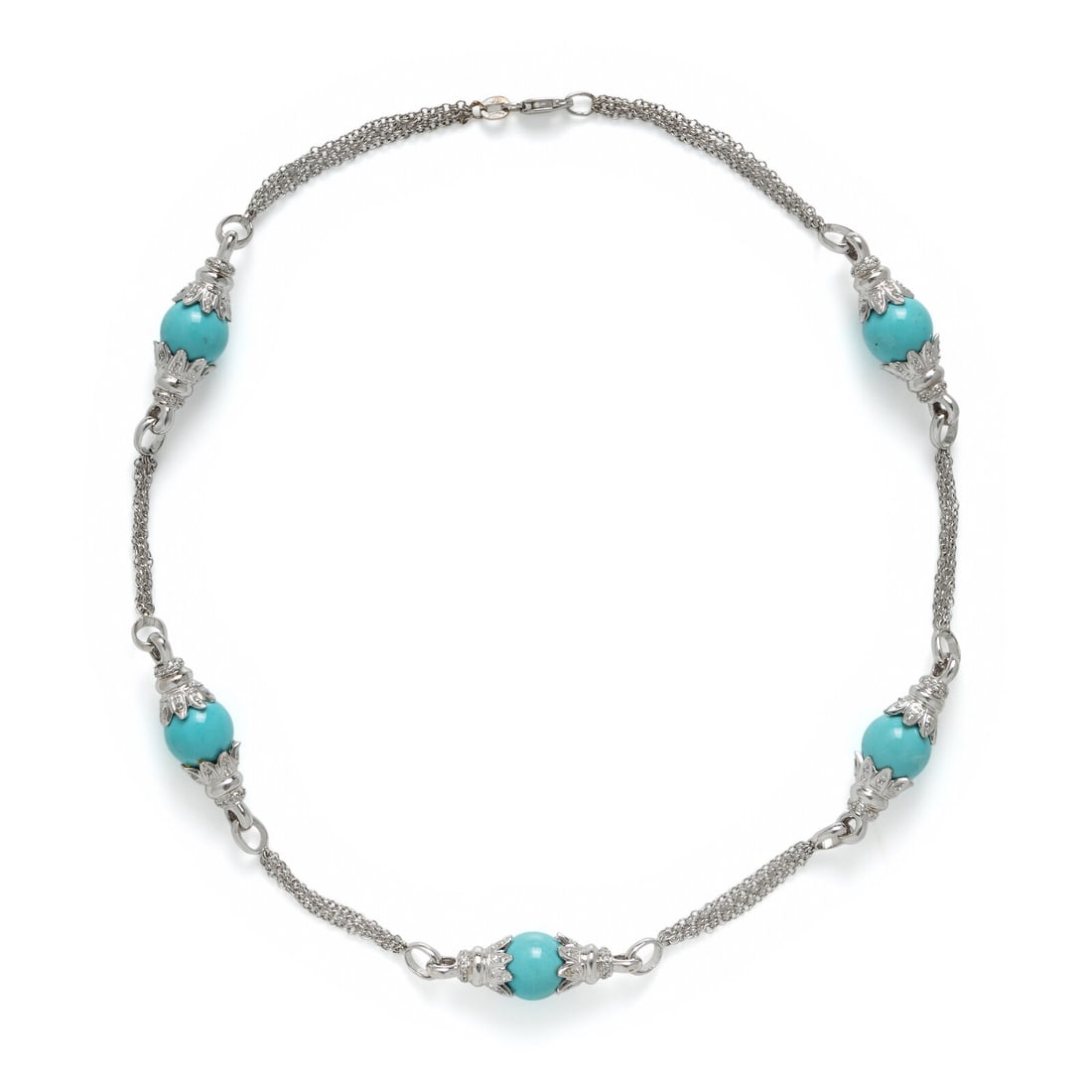 Turquoise, Diamond, and White Gold Necklace (1 of 2)