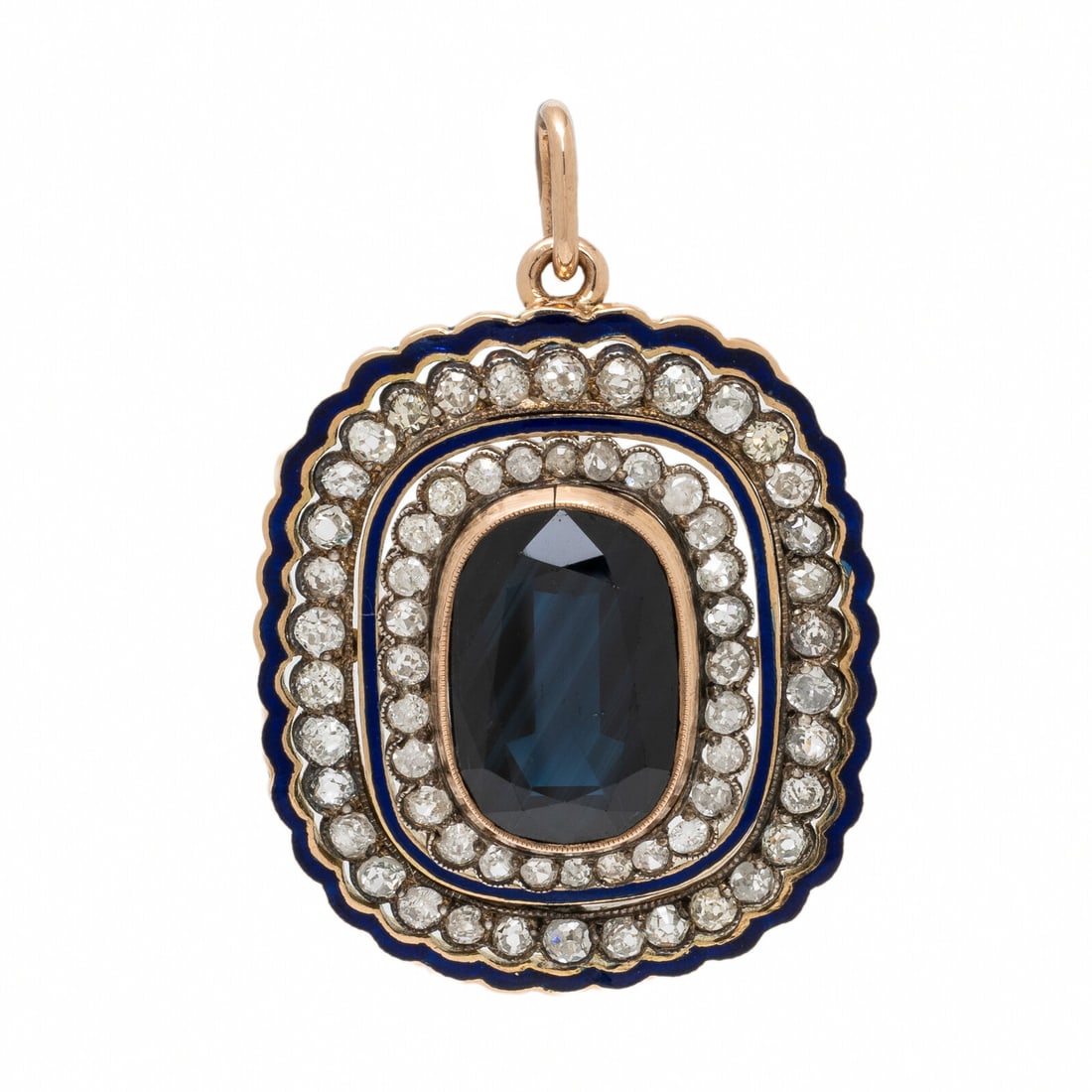 Sapphire, Diamond, and Enamel Pendant (1 of 2)