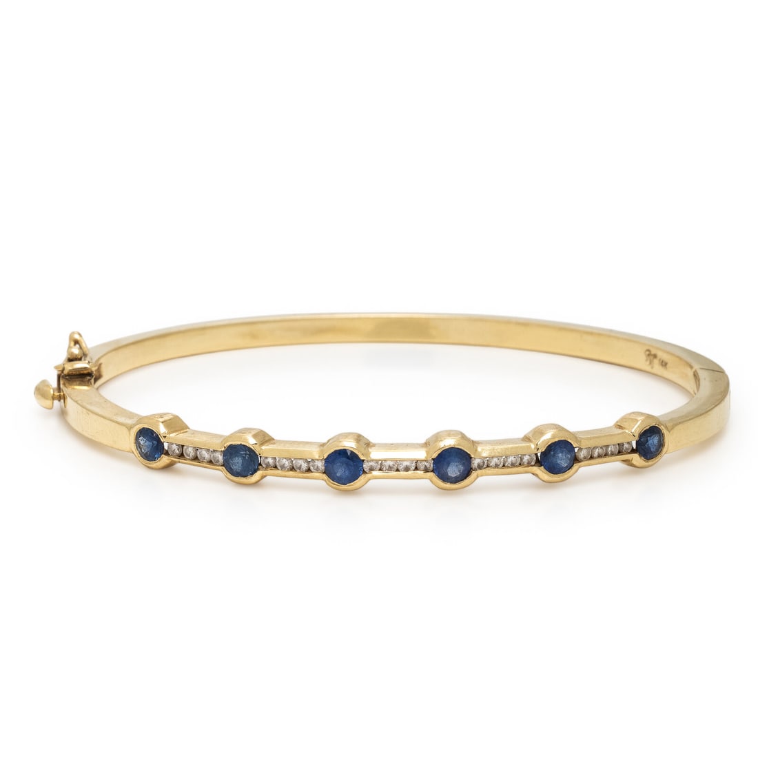 Synthetic Sapphire, Diamond, and Yellow Gold Bangle Bracelet (1 of 2)