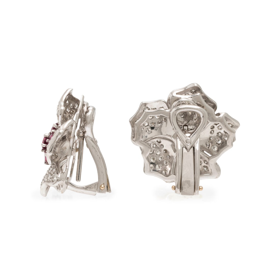 Diamond and Ruby Flower Earrings - 2