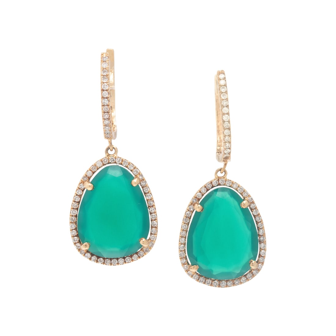 Chrysoprase, Diamond, and Yellow Gold Earrings (1 of 2)