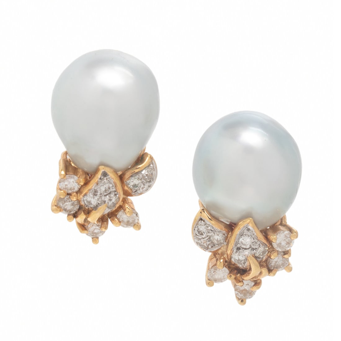 Cultured Pearl, Diamond, and Yellow Gold Earrings (1 of 2)
