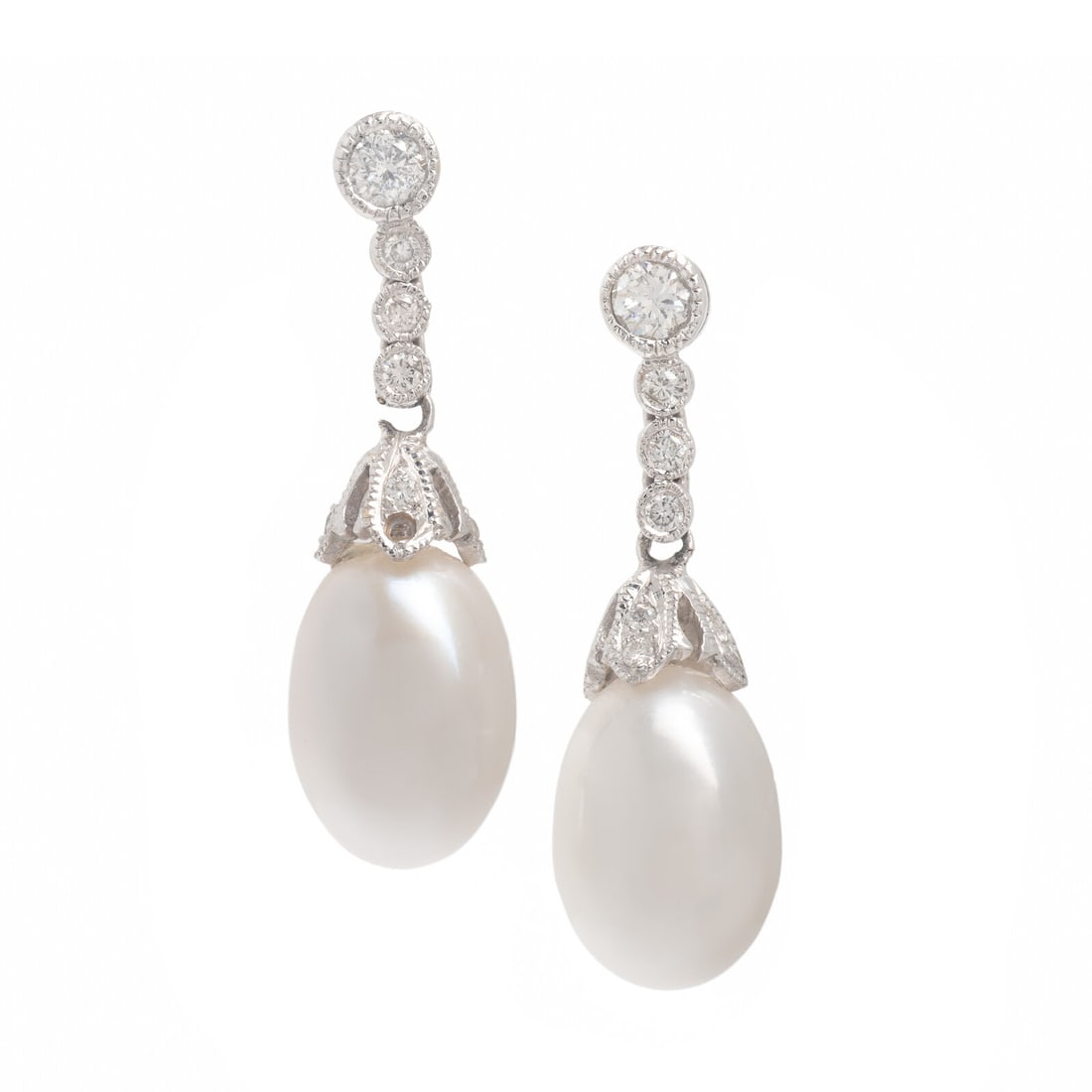 White Gold, Diamond, and Cultured Pearl Earrings (1 of 2)