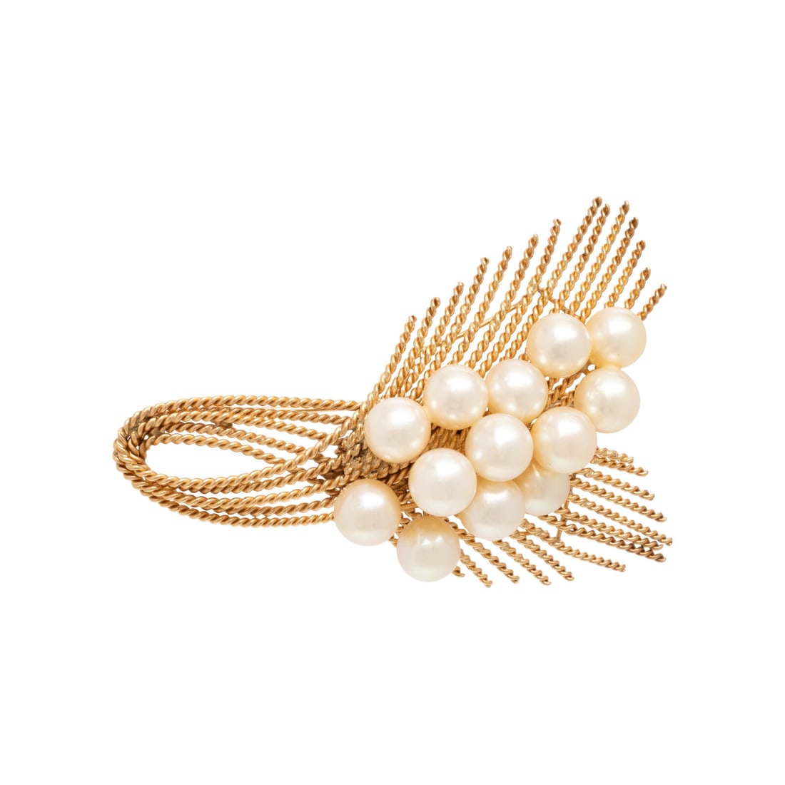 Retro, Cultured Pearl and Yellow Gold Brooch (1 of 2)