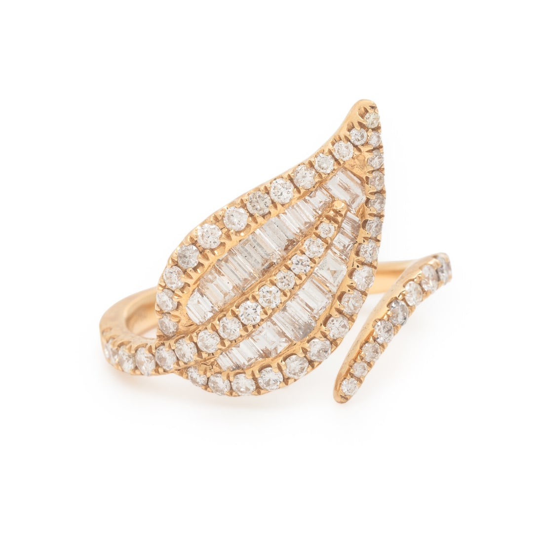 Diamond and Yellow Gold Leaf Bypass Ring (1 of 3)