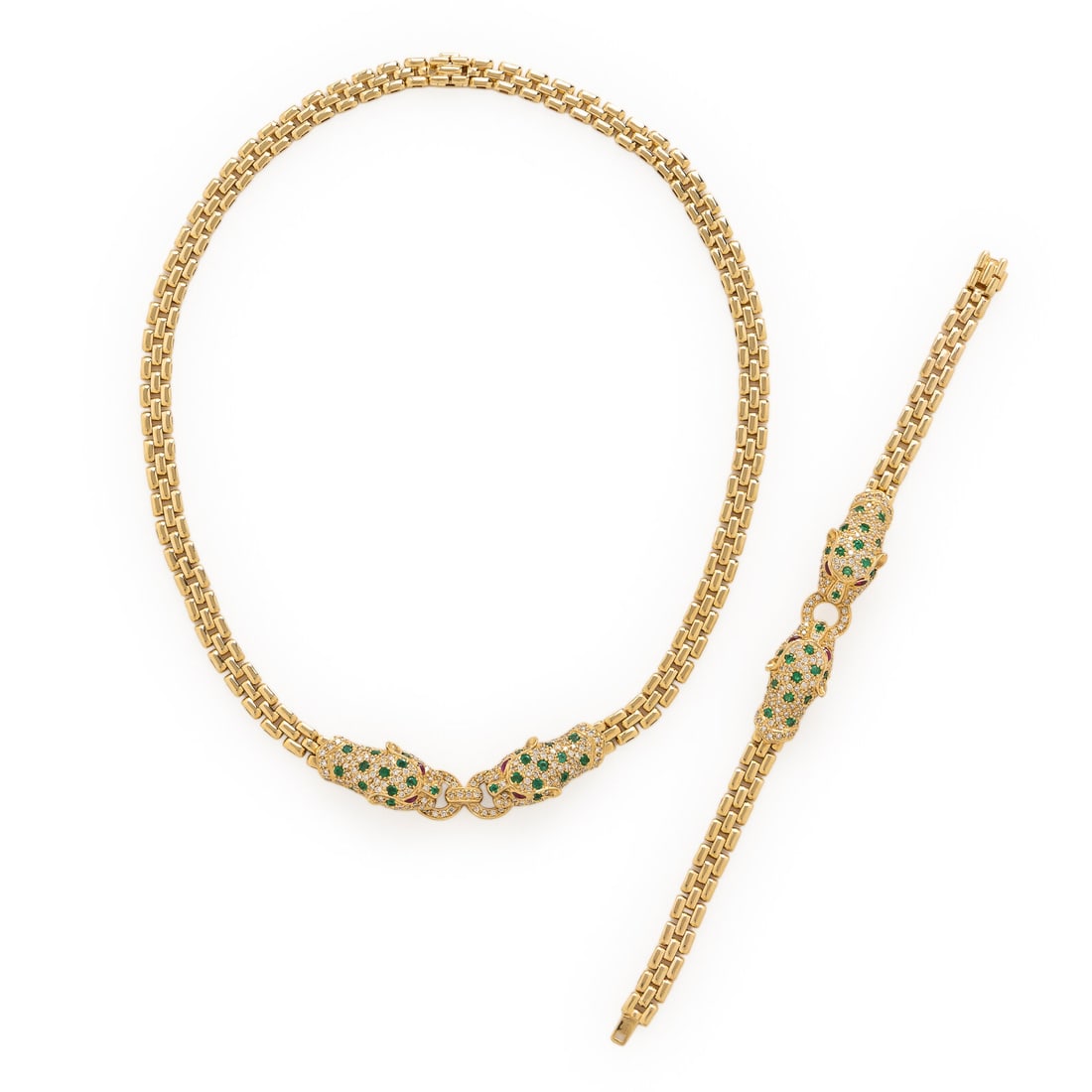 Multigem and Yellow Gold Panther Necklace and Bracelet (1 of 3)