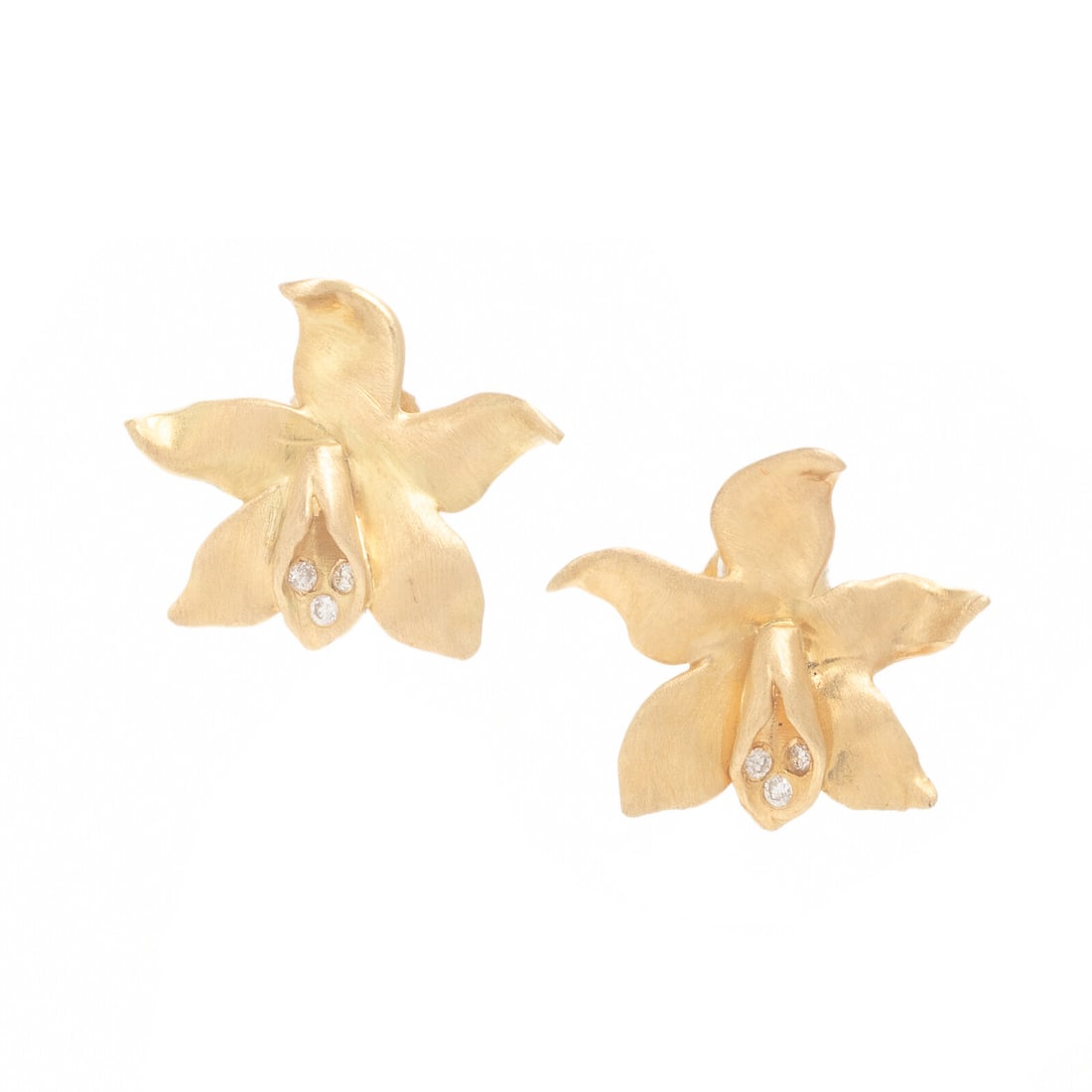 Yellow Gold and Diamond Flower Earrings (1 of 3)