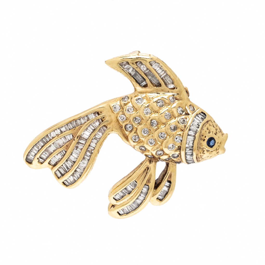 Diamond and Yellow Gold Fish Pendant Brooch (1 of 2)