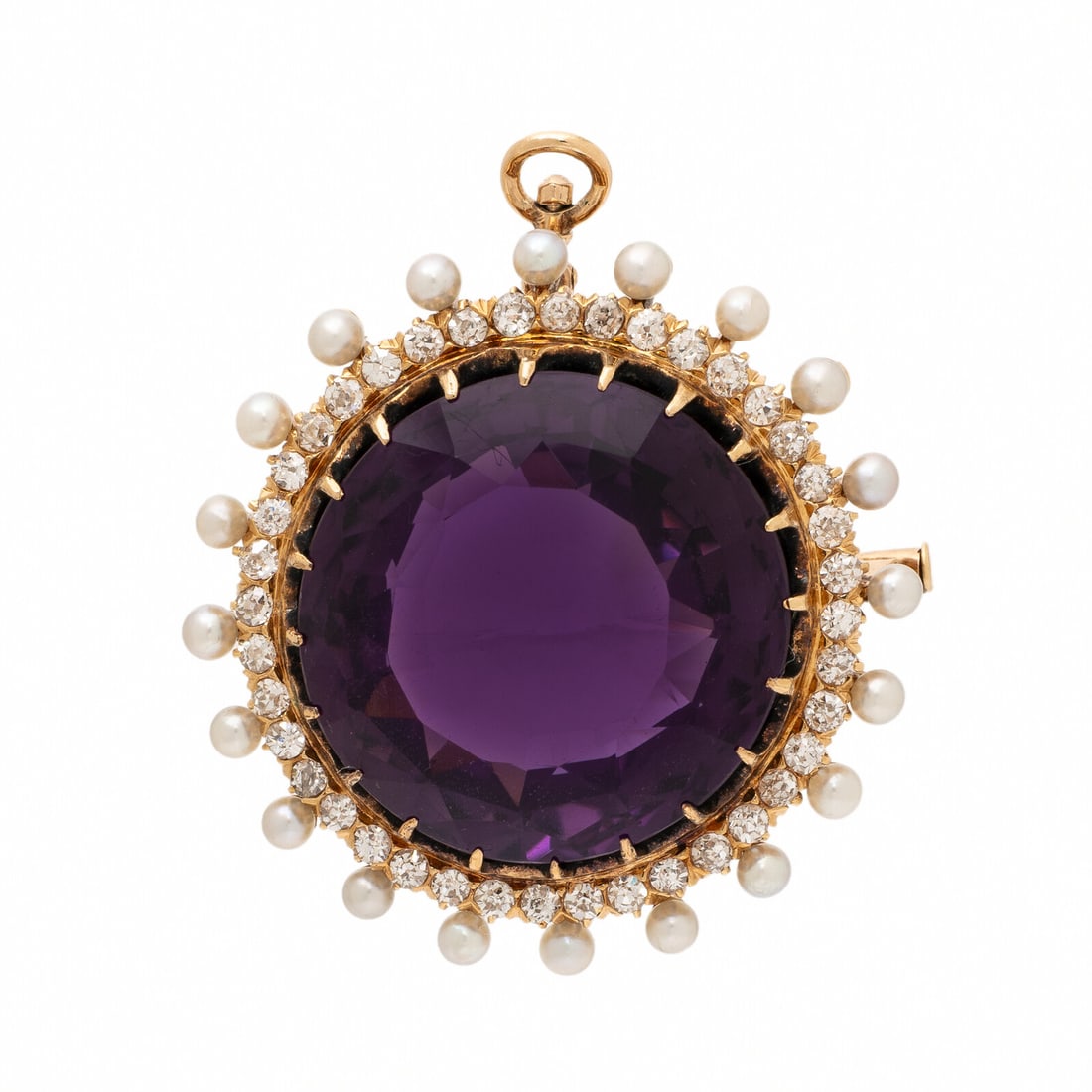 Edwardian, Amethyst, Diamond, and Seed Pearl Pendant Brooch (1 of 2)