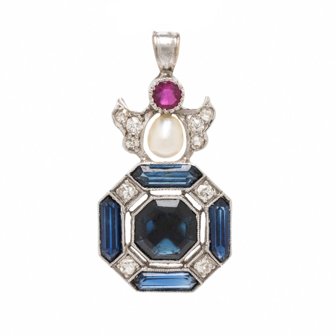 Antique, Sapphire, Multigem, and Platinum Pendant (1 of 2)