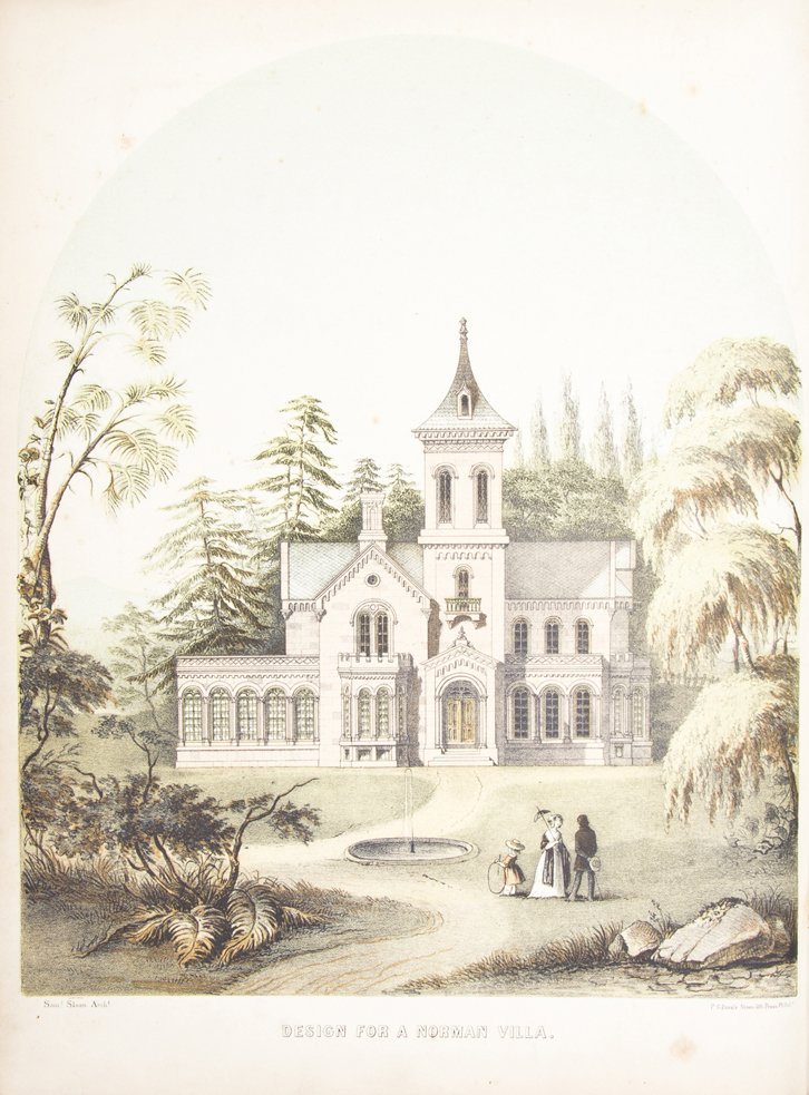(ARCHITECTURE) SLOAN, SAMUEL. The Model Architect.: (ARCHITECTURE) SLOAN, SAMUEL The Model Architect. A Series of Original Designs for Cottages, Villas, Suburban Residences, etc. Philadelphia: E.S. Jones, (1852). 2 vols. Folio, 3/4 calf over mottled bo