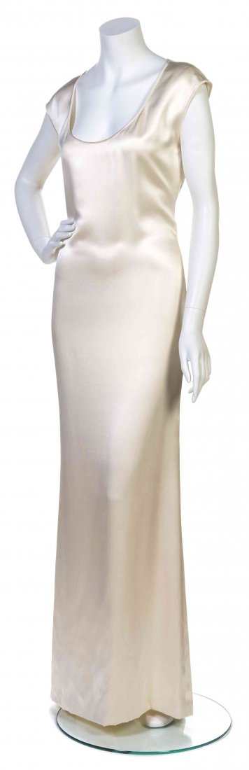 A Cream Silk Column Gown,: A Cream Silk Column Gown, attributed to Galanos, cap sleeves with a U-neckline. Property from the Estate of Betsy Pickering Kaiser