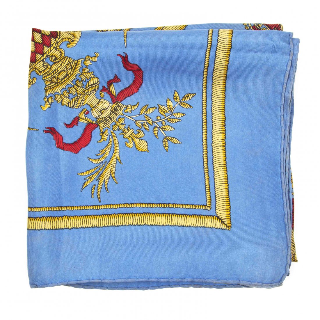 An Hermès Silk Scarf, 35 x 35 inches.: An Hermès Silk Scarf, in a 'Deo Juvante Monaco' motif. Labeled within print: Hermès. 35 x 35 inches. Property from the Estate of Betsy Pickering Kaiser