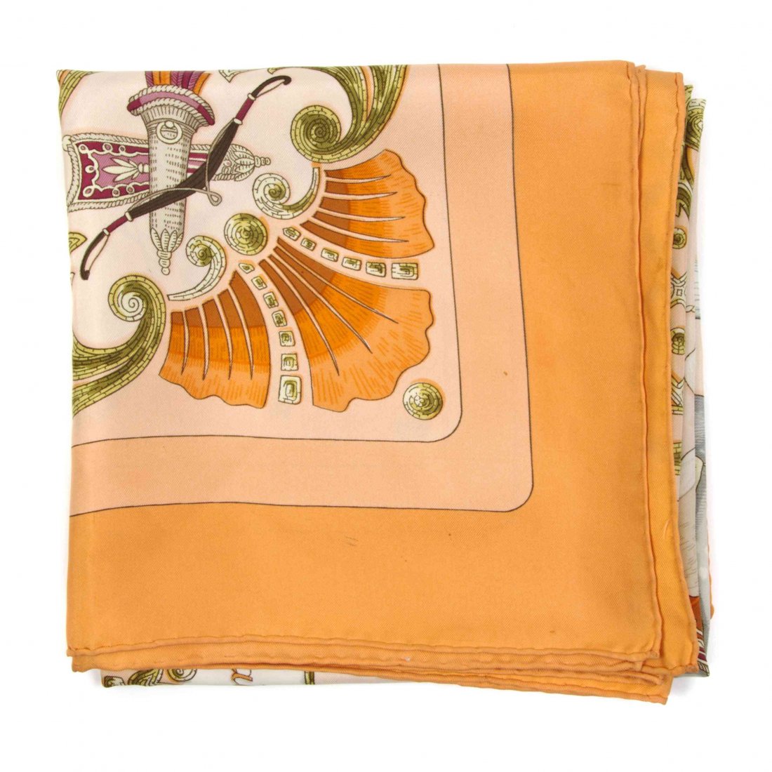 An Hermès Silk Scarf, 35 x 35 inches.: An Hermès Silk Scarf, in a 'Cheval Turc' motif. Labeled within print: Hermès. 35 x 35 inches. Property from the Estate of Betsy Pickering Kaiser