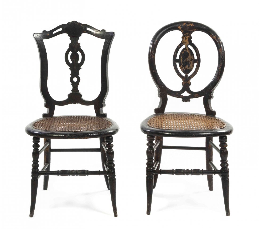 Two Associated Victorian Chairs, Height 31 1/4 inches.: Two Associated Victorian Chairs, each having an ebonized finish and caned seat. Height 31 1/4 inches. Property from the Estate of Benjamin and Louise Pritz, Cincinnati, Ohio