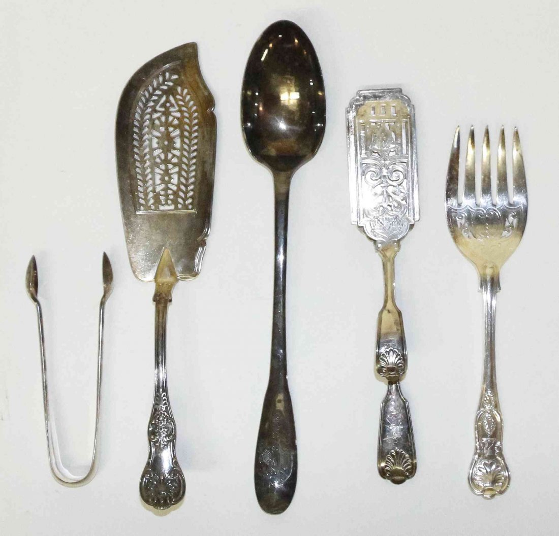 A Collection of Silver-Plate Flatware, Length of: A Collection of Silver-Plate Flatware, comprising various articles primarily in the Shell and Thread, Fiddle and King's patterns; 39 items total. Length of longest 13 inches.
