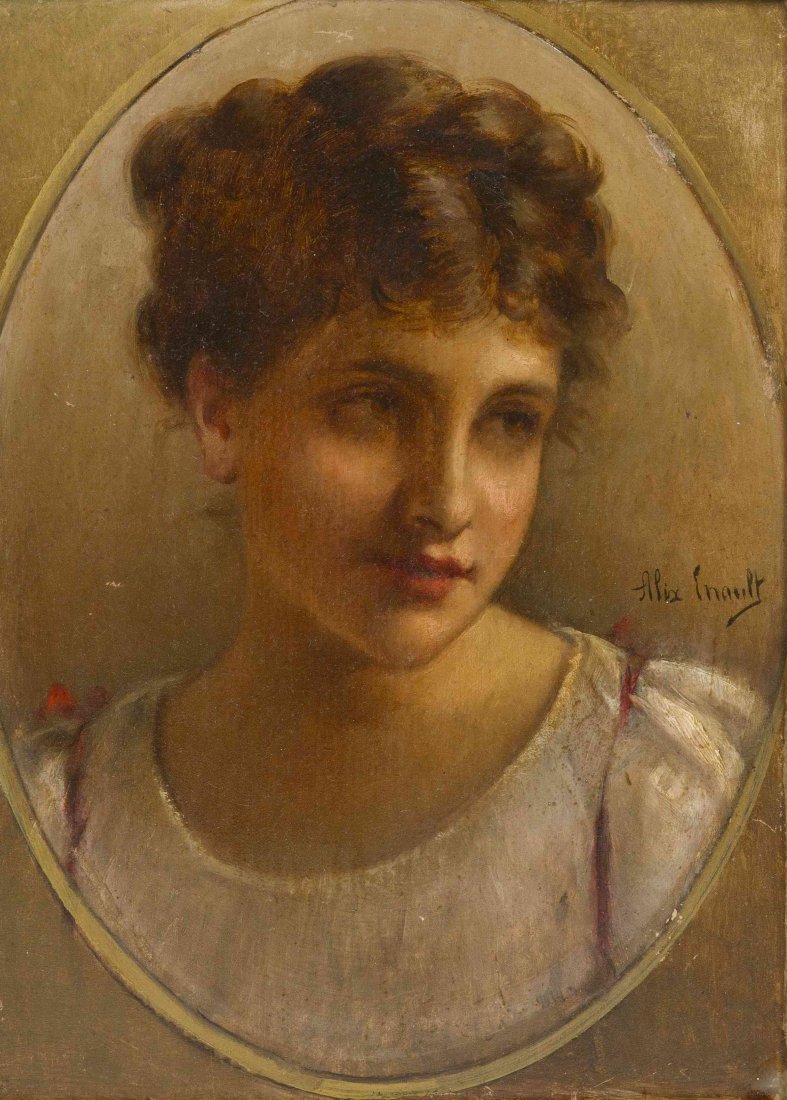 Alex Enault, (French, 19th century), Portrait of a: Alex Enault (French, 19th century) Portrait of a Red-Haired Lady oil on board signed Alex Enault (center right) 12 1/4 x 9 1/2 inches. Property from the Estate of Marvin and Margaret