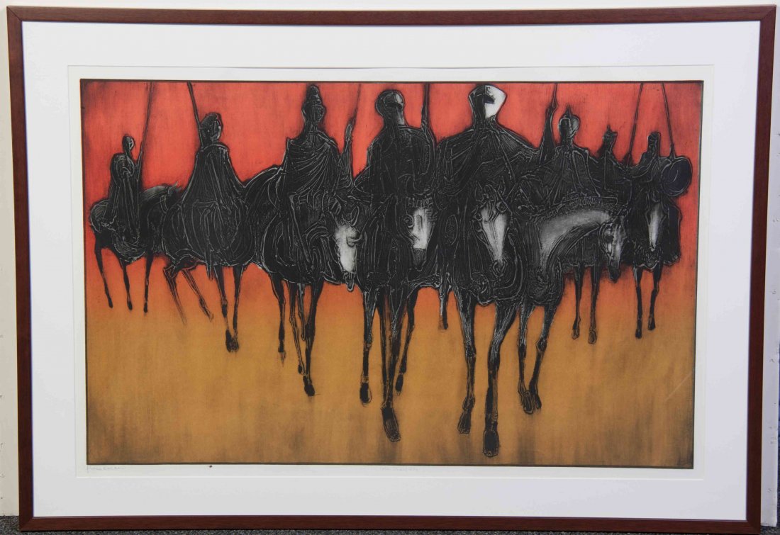 Dean Meeker, (American, 1920-2002), Horsemen: Dean Meeker (American, 1920-2002) Horsemen screenprint titled (lower left) 21 3/4 x 34 inches.