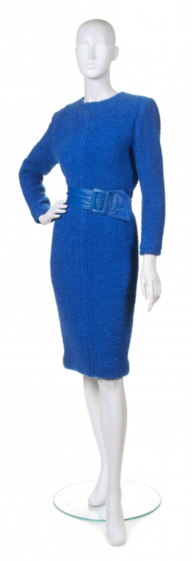 A Givenchy Blue Dress,: A Givenchy Blue Dress, (French) together with a matching stole. Labeled: Givenchy Nouvelle Boutique. cobalt blue wool no size. Property from the Ebony Fashion Fair Collection, Chicago, Illinois