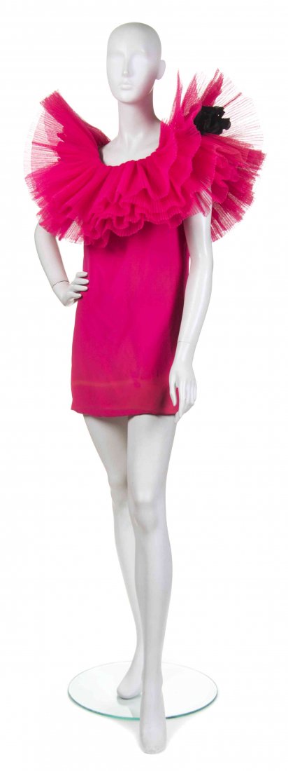 A Pierre Cardin Dress,: A Pierre Cardin Dress, (French, b. 1922) Labeled: Pierre Cardin. hot pink crepe and tulle no size. Property from the Ebony Fashion Fair Collection, Chicago, Illinois