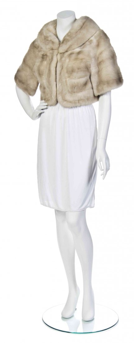 A Beige Mink Cape Shawl Jacket.: A Beige Mink Cape Shawl Jacket. cropped with single front hook and eye closure and short sleeves.