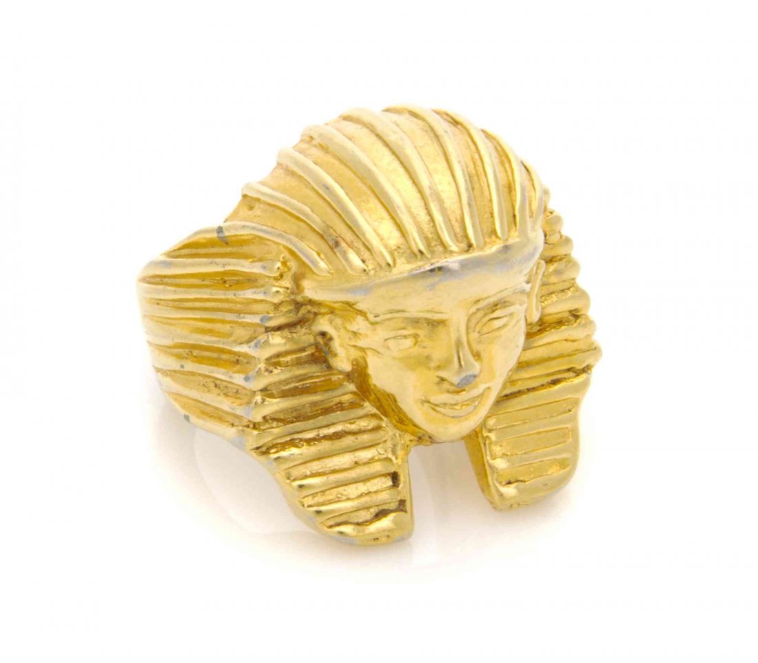 A Kenneth Jay Lane Goldtone Pharaoh Ring.: A Kenneth Jay Lane Goldtone Pharaoh Ring. Stamped: Kenneth Lane. Property from an Important Collector, Chicago, Illinois