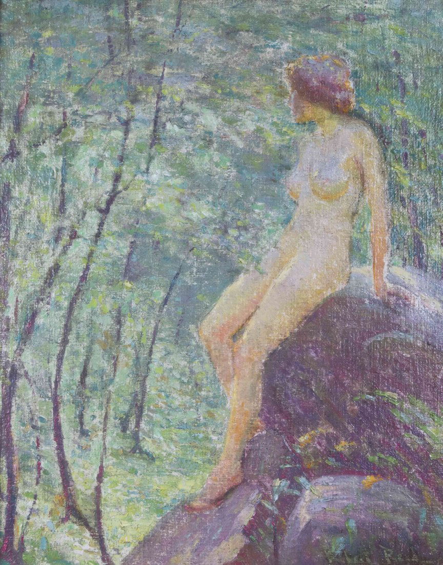 Robert Lewis Reid, (American, 1862-1929), A Study of a: Robert Lewis Reid (American, 1862-1929) A Study of a Landscape with Nude Figure oil on canvas laid to panel signed Robert Reid (lower right) 20 x 16 inches. Property from the Collecti