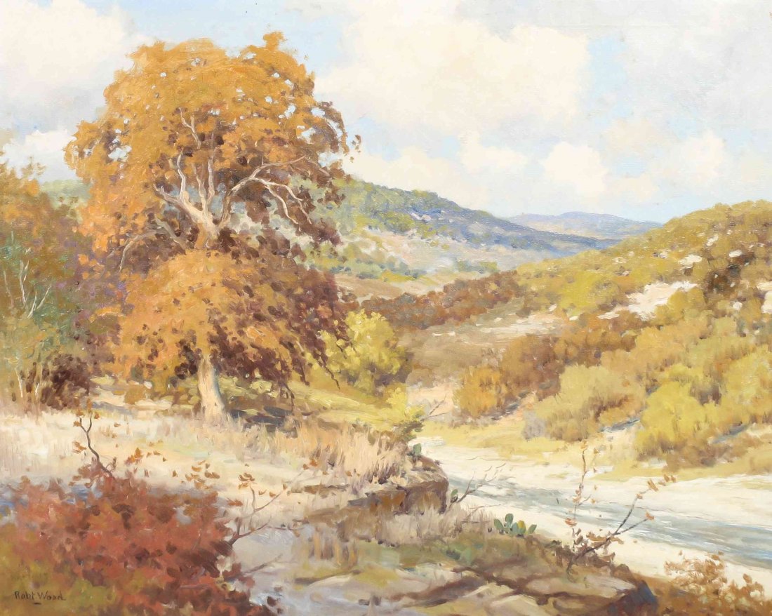 Robert William Wood, (American, 1889-1979), Texas: Robert William Wood (American, 1889-1979) Texas Landscape oil on canvas signed Robert Wood (lower left) 23 1/2 x 28 1/4 inches. Property from the Estate of Eugene B. Clark Jr., Amaril