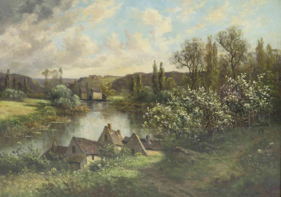 Pierre Ballue, (French, 1855-1928), L'Indre a Cormery: Pierre Ballue (French, 1855-1928) L'Indre a Cormery au Printemps oil on canvas signed Pierre Ballue (lower right) 21 1/2 x 27 1/2 inches. Property from the Collection of Joan Little,