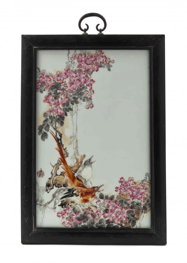 A Chinese Painted Porcelain Plaque, Attributed to Wang: A Chinese Painted Porcelain Plaque, Attributed to Wang Bu, framed. Height 15 1/3 x width 9 3/4 inches.
