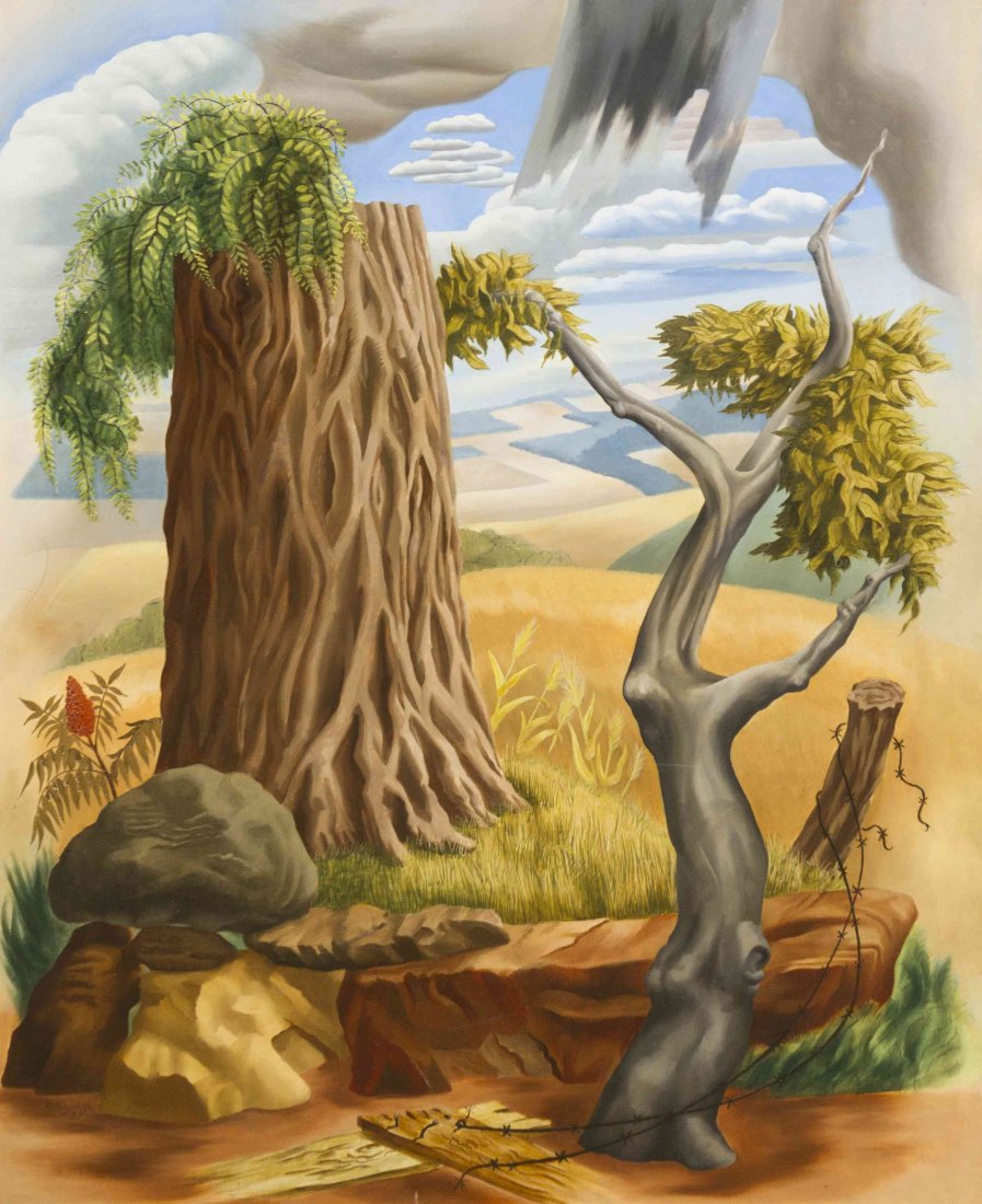 Henry Billings, (American, 1901), Landscape as Texture,: Henry Billings (American, 1901) Landscape as Texture, 1937 oil on masonite signed Billings and dated (lower left) 27 x 22 inches. Provenance: Salander-O'Reilly Galleries, New Y