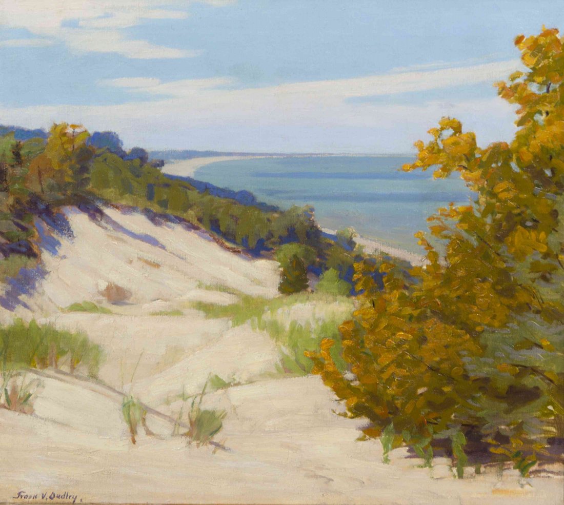 Frank Virgil Dudley, (American, 1868-1957), When the: Frank Virgil Dudley (American, 1868-1957) When the Lindens Turn oil on canvas singed Frank V. Dudley (lower left) 20 x 22 1/4 inches.