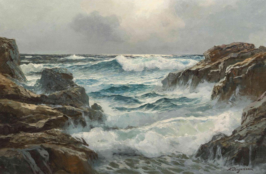 Alexander Dzigurski, (American/Yugoslavian, 1911-1995),: Alexander Dzigurski (American/Yugoslavian, 1911-1995) Ocean Scene oil on canvas signed A. Dzigurski (lower right) 24 x 36 inches. Property from the Collection of Ms. Cecile Abrahams,