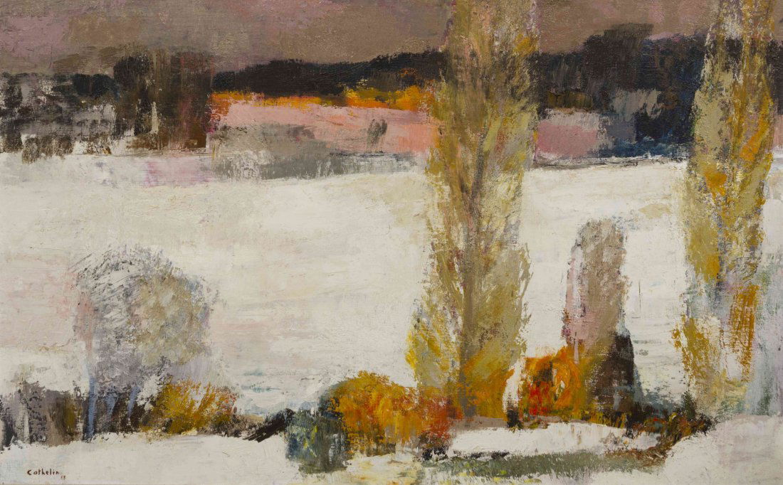 Bernard Cathelin, (French, 1919-2004), L'hiver en: Bernard Cathelin (French, 1919-2004) L'hiver en Ile-de-France, 1963 oil on canvas signed Cathelin (lower left) 29 x 46 inches. Provenance: David B. Findlay Galleries, New York,