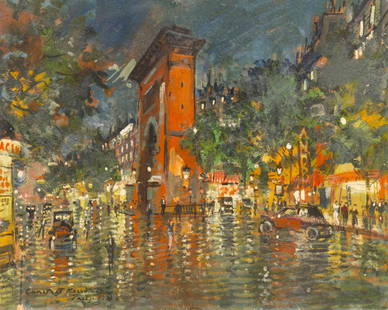 Konstantin Alexeievitch Korovin, (Russian, 1861-1939),: Konstantin Alexeievitch Korovin (Russian, 1861-1939) Paris, 1932 oil on board signed Constant Korvina, titled and dated (lower left) 14 1/2 x 17 3/4 inches. Property from the Collecti