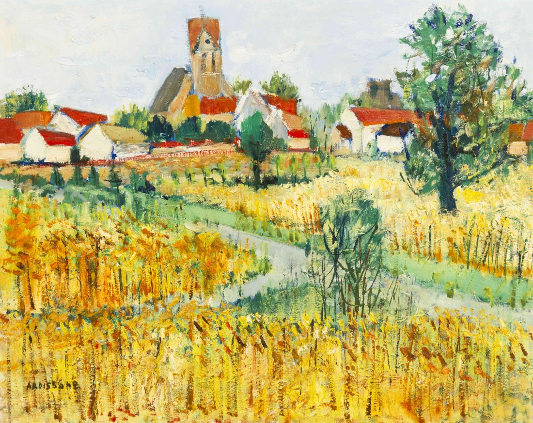 Yolande Ardissone, (French, b. 1927), Red Roofs: Yolande Ardissone (French, b. 1927) Red Roofs oil on canvas signed Ardisonne (lower left) 25 3/4 x 31 1/4 inches. Property from the Collection of the Joan Steger Trust, Northfield, Il