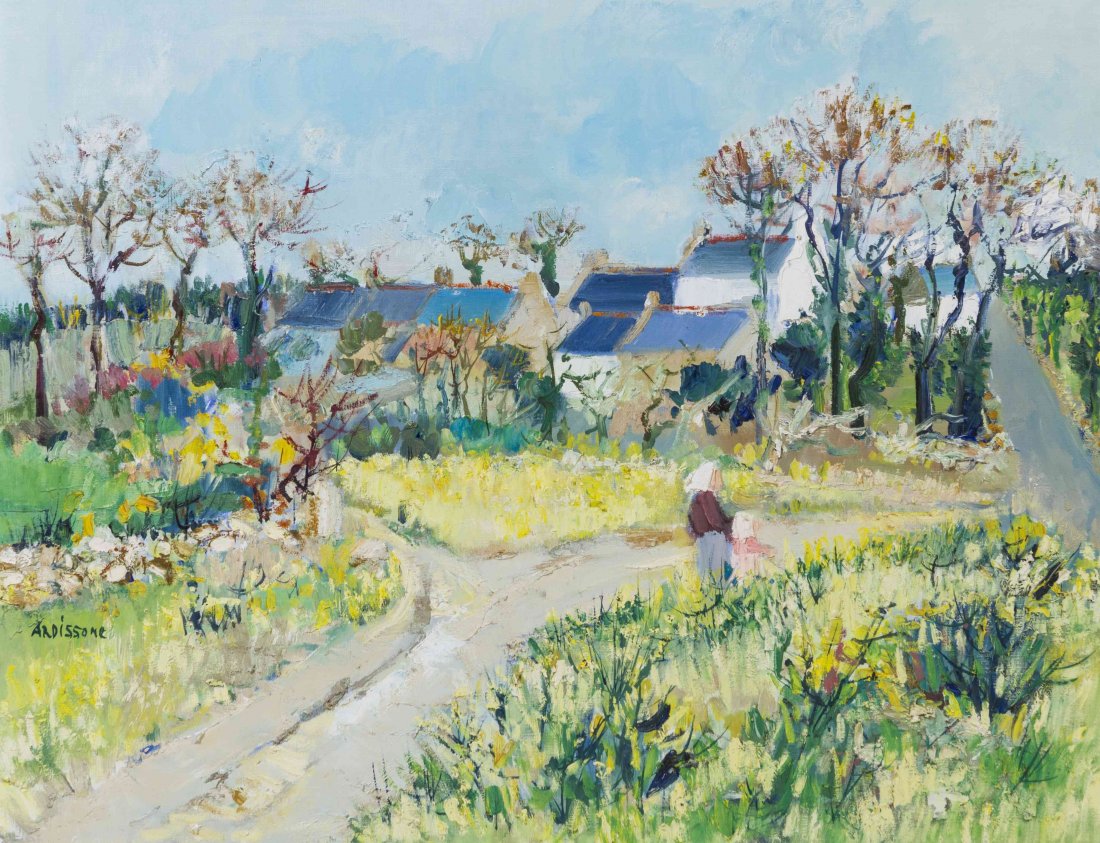 Yolande Ardissone, (French, b. 1927), Village Path: Yolande Ardissone (French, b. 1927) Village Path oil on canvas signed Ardisonne (lower left) 30 3/4 x 38 1/4 inches. Property from the Collection of Mrs. Sara Smith, Chicago, Illinois
