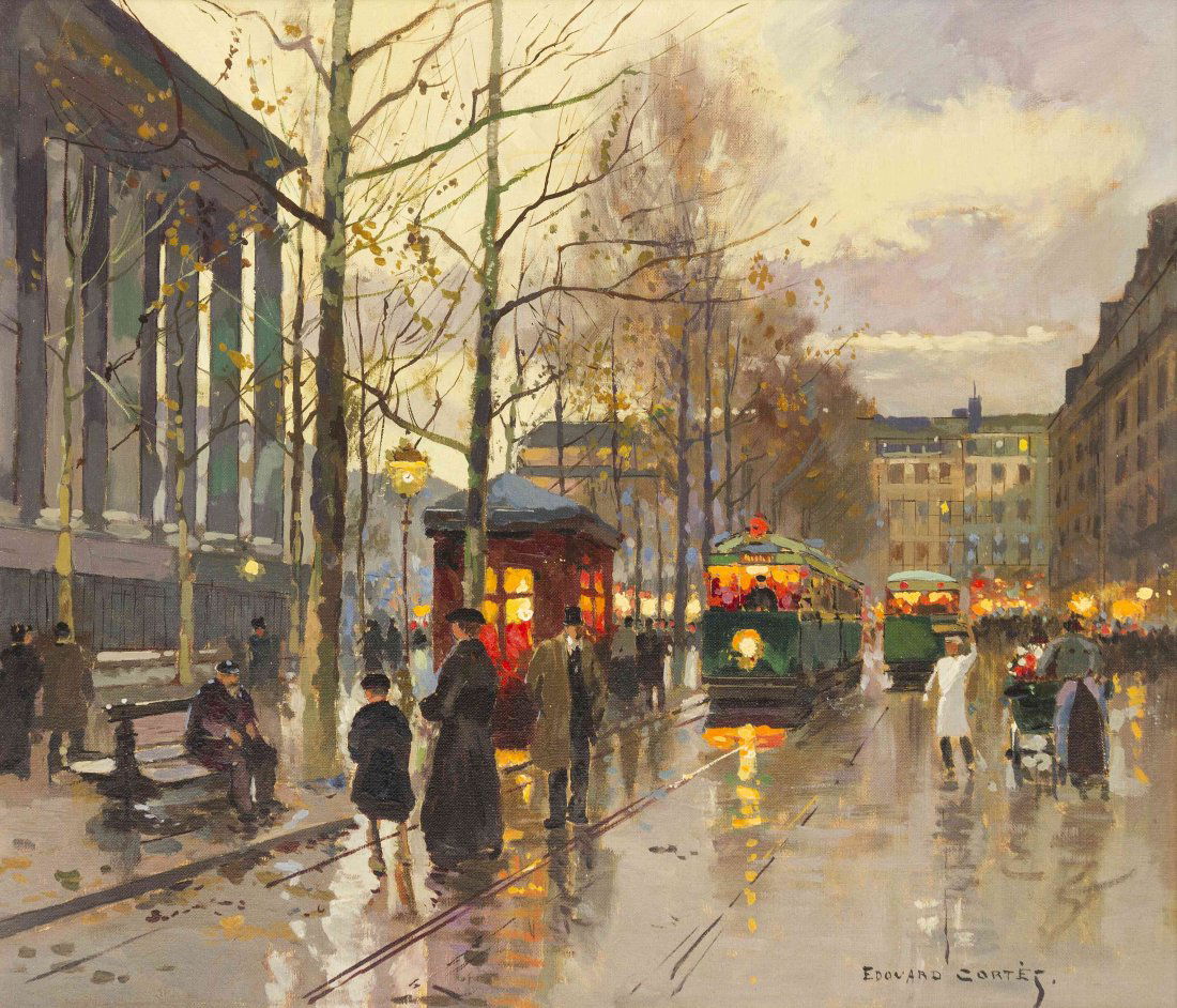 Edouard Léon Cortès, (French, 1882-1969), Street Scene,: Edouard Léon Cortès (French, 1882-1969) Street Scene, Paris oil on canvas signed Edouard Cortes (lower right) 18 x 21 1/4 inches. David Klein has kindly confirmed the authenticity