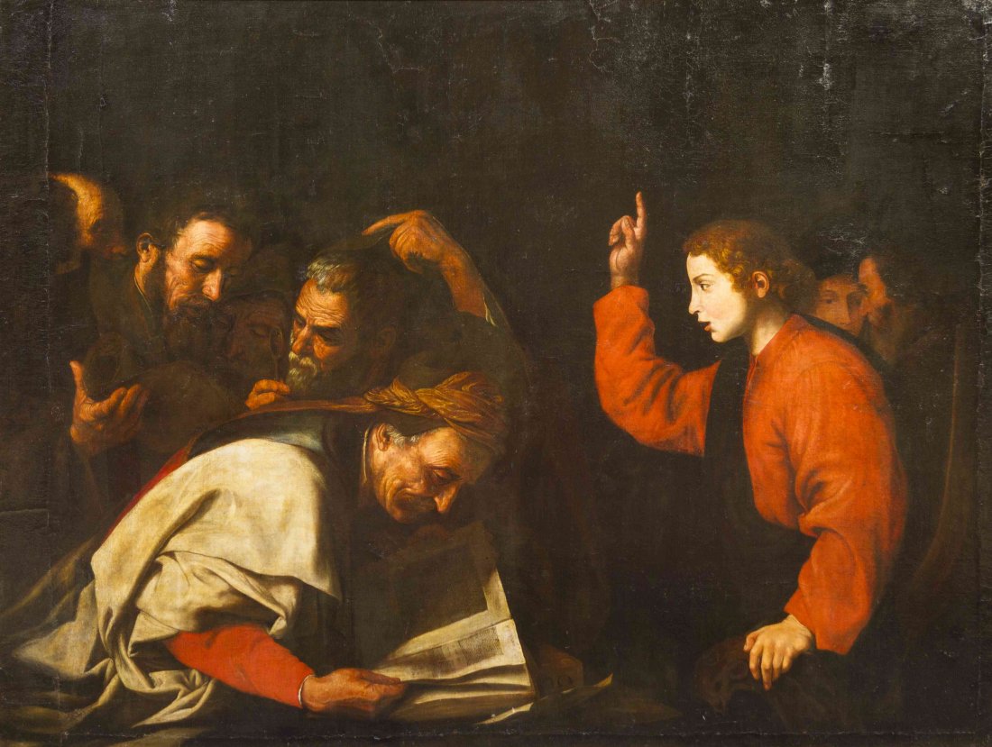 Follower of Ribera, (Continental School, 17th century),: Follower of Ribera (Continental School, 17th century) Christ Among the Doctors oil on canvas 55 5/8 x 71 1/4 inches. Provenance: Sold: Christie's South Kensington, December 6, 2006, lot 175 A