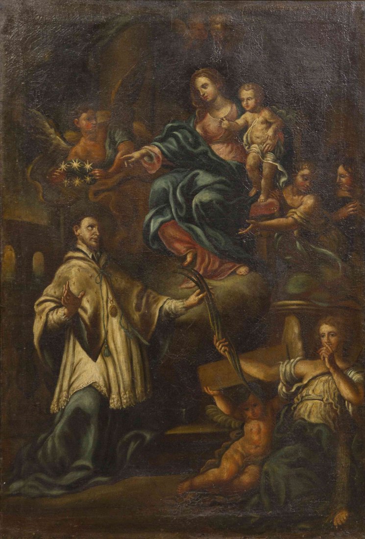 Continental School, (18th century), Virgin with Christ: Continental School (18th century) Virgin with Christ and Saint Anthony oil on canvas 35 1/2 x 24 1/4 inches. Property from the Estate of Mr. and Mrs. David Weil, Chicago, Illinois