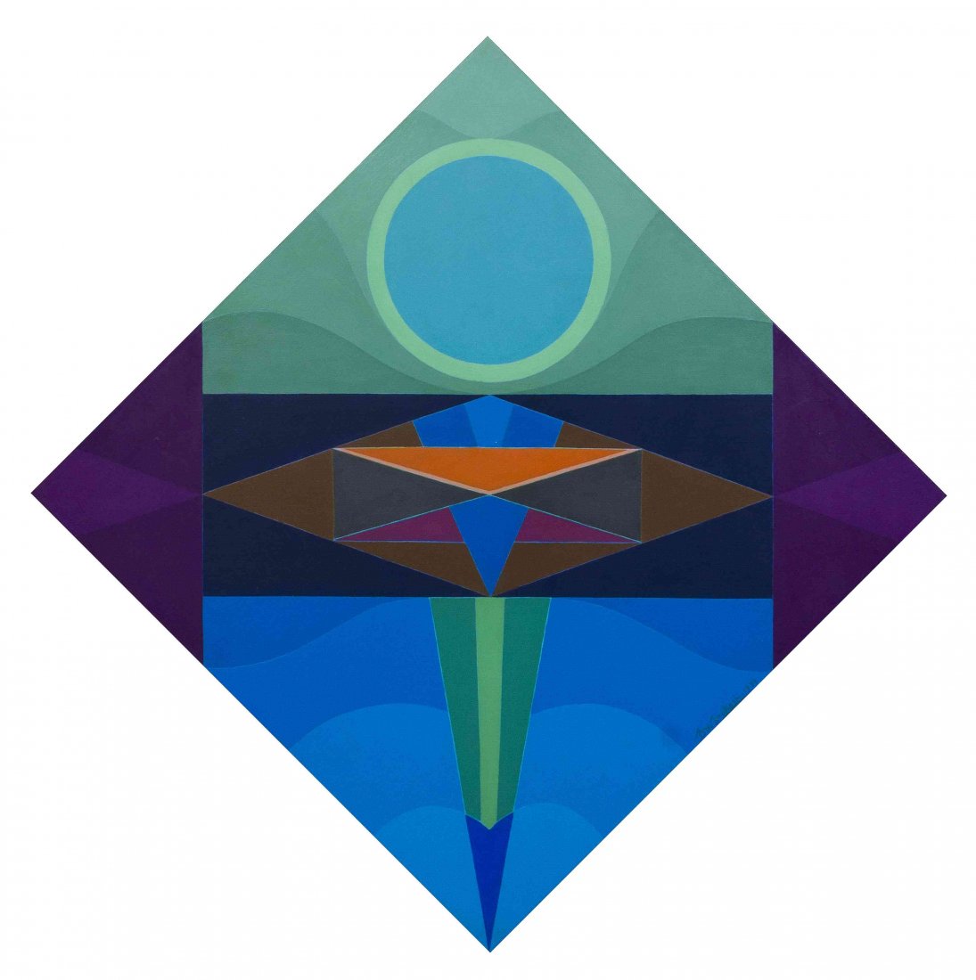 Om Prakash Sharma, (Indian, b. 1932), Ananda-Bliss,: Om Prakash Sharma (Indian, b. 1932) Ananda-Bliss, 1974 oil on canvas signed Om Prakash and dated (lower center) 32 x 32 inches.