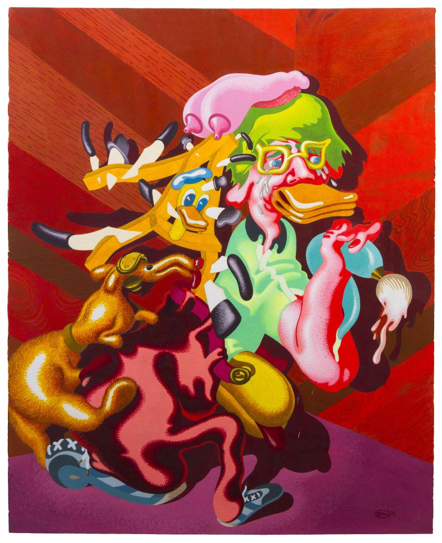 Peter Saul, (American, b. 1946), Self Portrait Red: Peter Saul (American, b. 1946) Self Portrait Red Ground, 1982 mixed media on paper signed Saul and dated (lower right) 50 x 40 inches. Property from the Collection of Judith and Howar