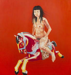 Su-en Wong, (American, b. 1973), Red Horse: Su-en Wong (American, b. 1973) Red Horse acrylic and pencil on linen 70 x 65 inches. Property from the Collection of Judith and Howard Tullman, Chicago, Illinois Provenance: Zolla/Lieberman