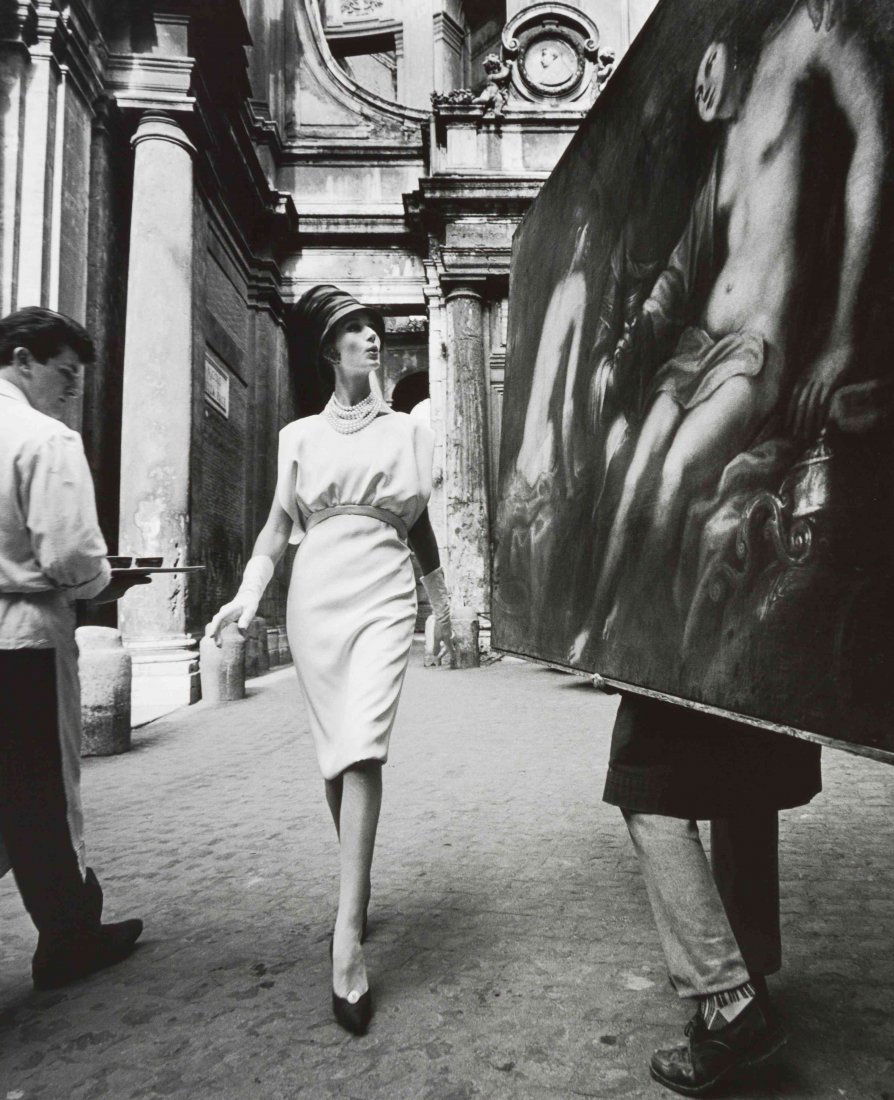 William Klein, (American, b. 1928), Rome, Vogue,: William Klein (American, b. 1928) Rome, Vogue, Painting + Coffee, 1960 gelatin silver print; mounted to aluminum edition 17/30, signed William Klein, titled and dated (verso) 41 1/4 x 33 1/4