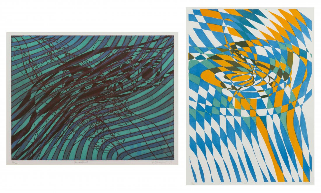 Stanley William Hayter, (British, 1901-1988), Sea: Stanley William Hayter (British, 1901-1988) Sea Serpent and Noeud (two works) color lithographs editioned, each signed S.W. Hayter, titled and dated (lower right) Largest: 25