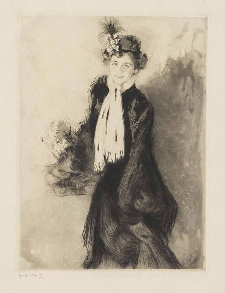 Edgar Chahine, (French, 1874-1947), Portrait De: Edgar Chahine (French, 1874-1947) Portrait De Mademoiselle L.B. and La Simpaticona (a pair of works) etchings each signed (lower left) Largest: 16 x 11 3/4 inches. Property from the C