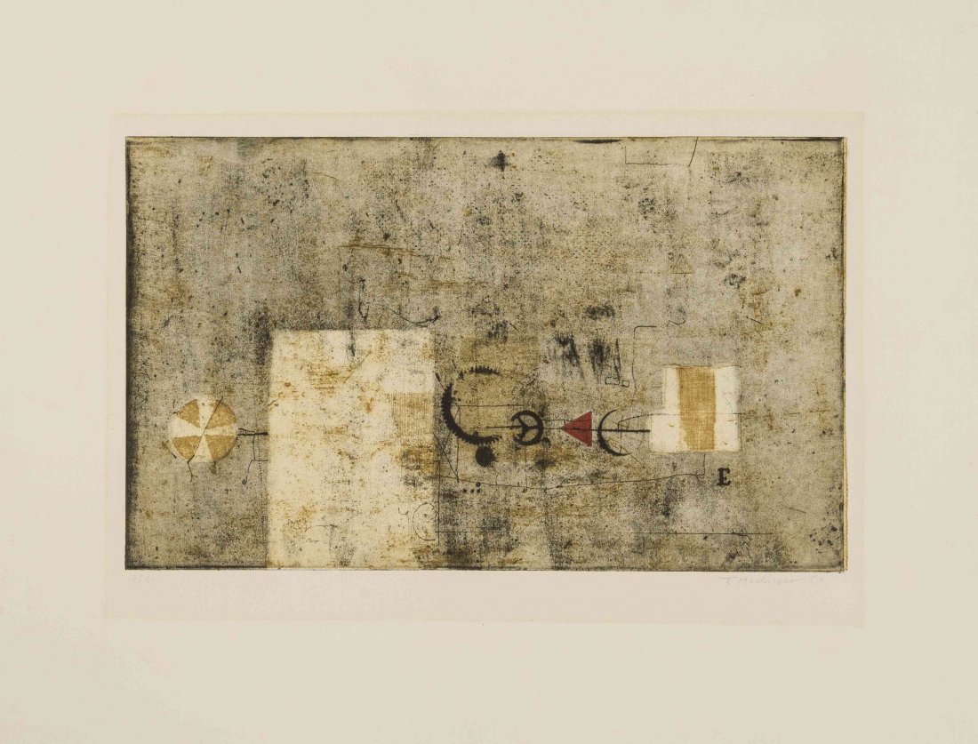 Johnny Friedlaender, (German, 1912-1992), Untitled,: Johnny Friedlaender (German, 1912-1992) Untitled, 1967 aquatint edition 9/10, signed Friedlaender and dated (lower right) 7 3/4 x 13 inches.