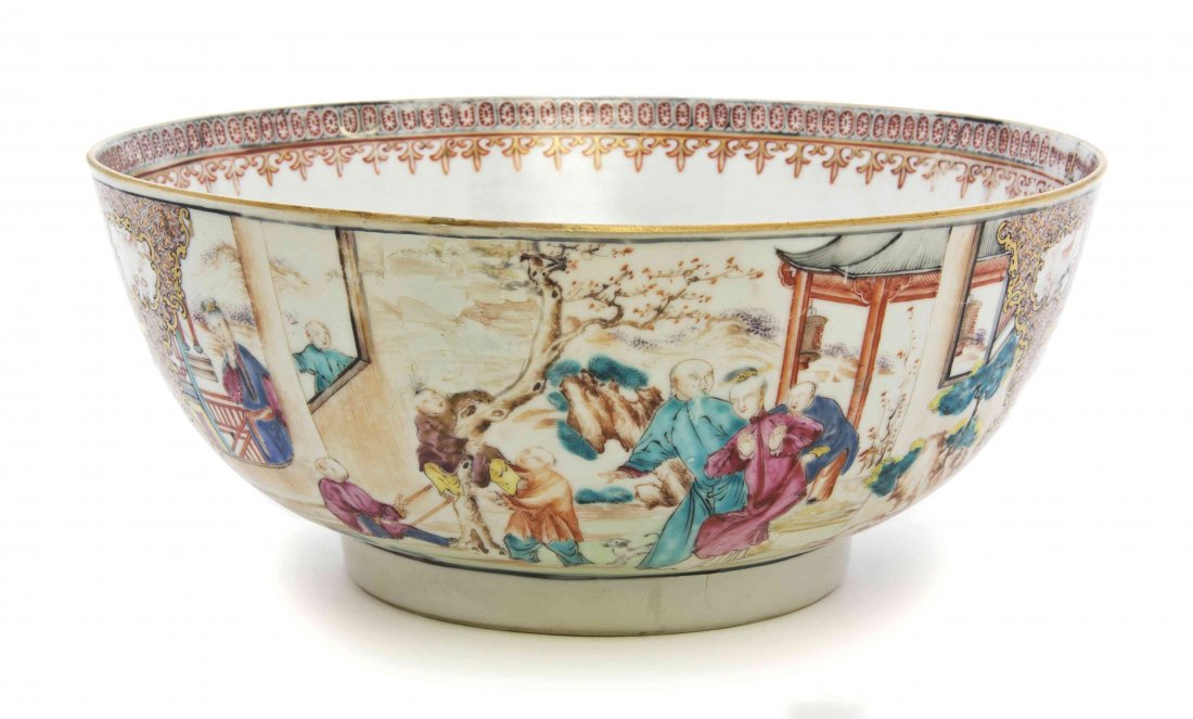 A Chinese Export Porcelain Bowl, Diameter 10 1/4: A Chinese Export Porcelain Bowl, decorated with figures at various pursuits. Diameter 10 1/4 inches. Property from the Collection of Dan Johnson, Chicago, Illinois