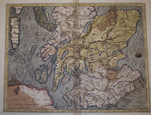 1 piece. Hand-Colored Engraved Map. Me: 1 piece. Hand-Colored Engraved Map. Mercator, Gerard. [Scotland - except for the most Northern parts]. [Duisburg], [1602]. 13 /34 x 17 7/8 inches; 350 x 454 mm, full margins. Light to moderate age ton