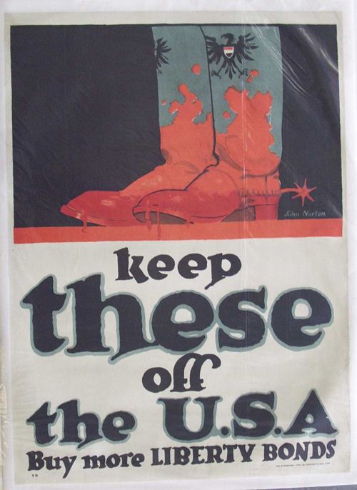 1 piece. World War One Poster - America: 1 piece. World War One Poster - American. Norton, John. "Keep These Off the USA." Cincinnati & New York, ca. 1918. Color litho & screen, 39 1/2 inches x 28 inches; 1003 x 711 mm. Condition B: some wri